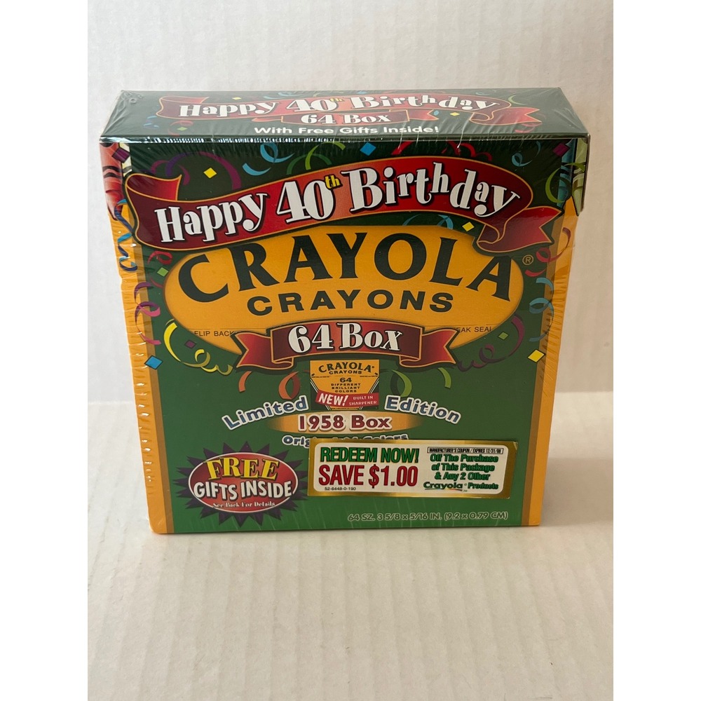 Vintage 1998 Crayola 64 Box Happy 40th Birthday Limited Edition 1958 Box Sealed